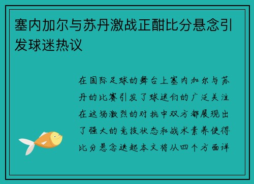 塞内加尔与苏丹激战正酣比分悬念引发球迷热议